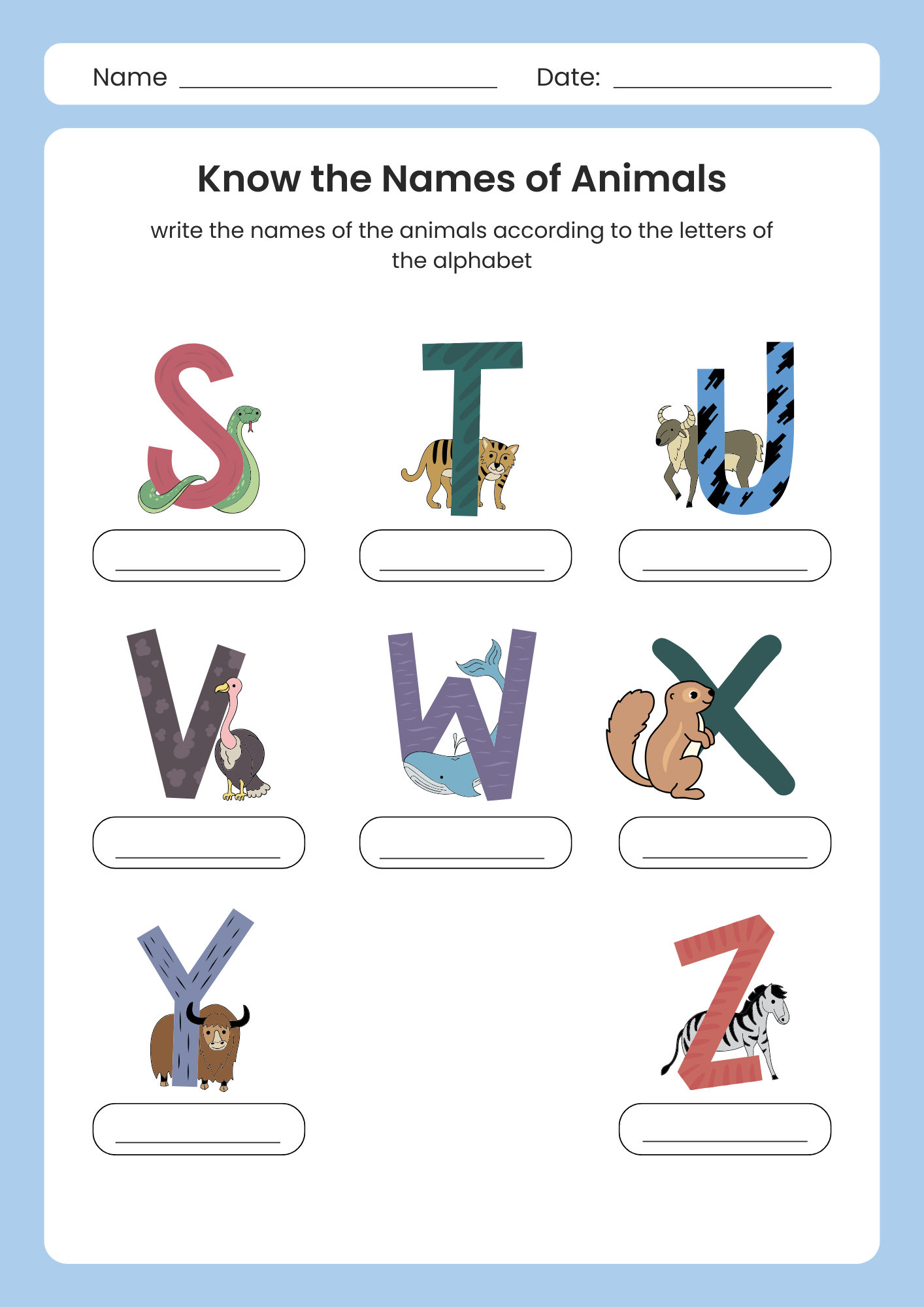 Know the Names of Animals PDF Poster