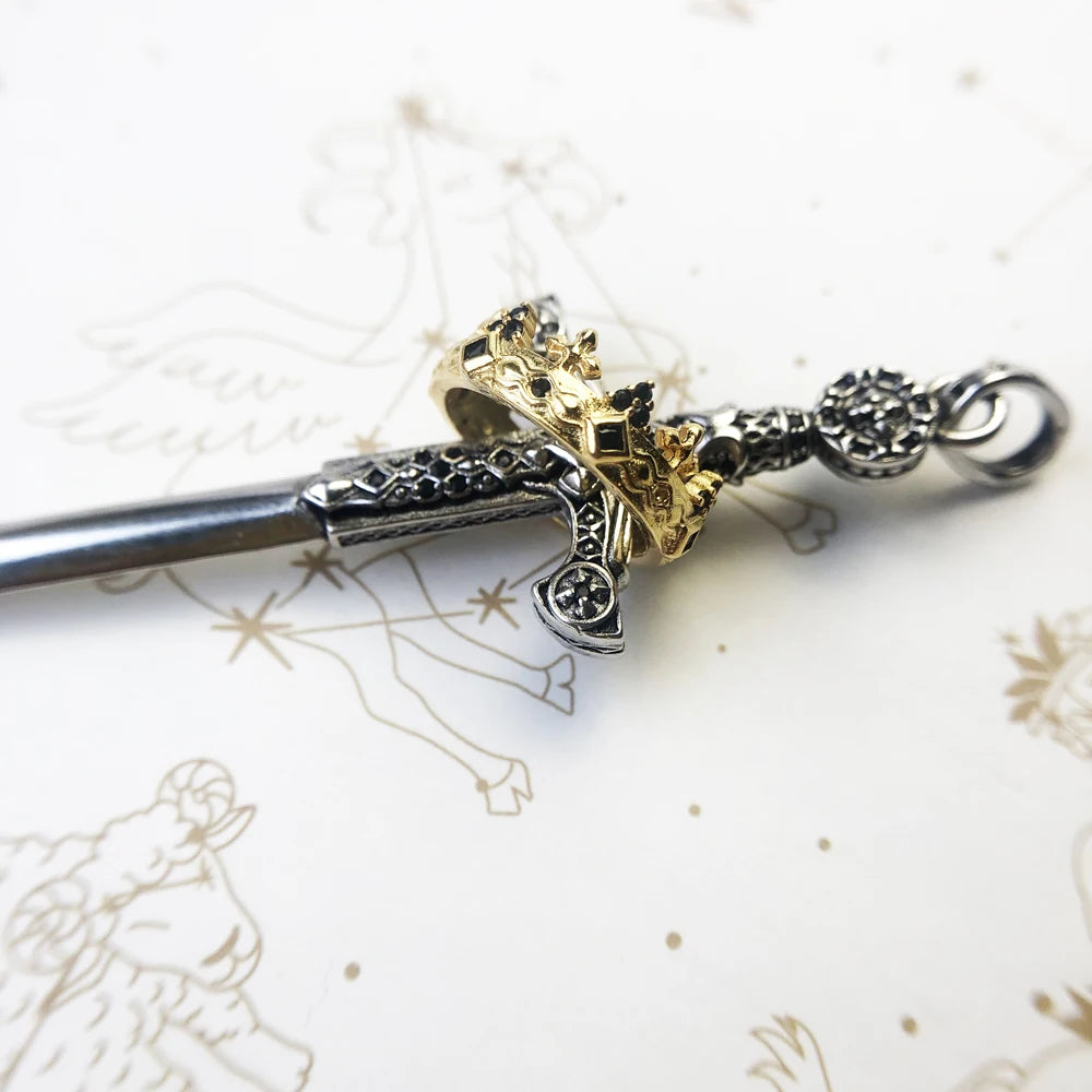 Sterling Silver Sword & Crown Pendant