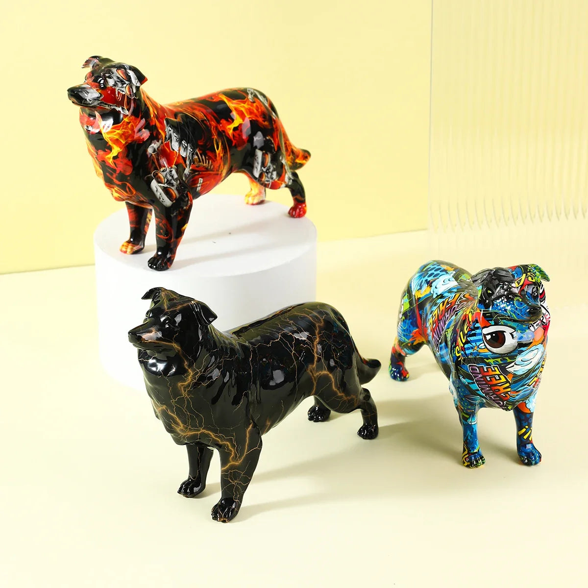 Abstract Border Collie Sculpture - Floral Fawna