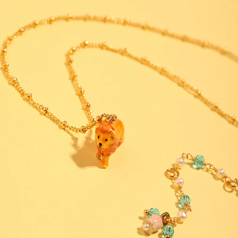 Enamel Lion Necklace - Floral Fawna