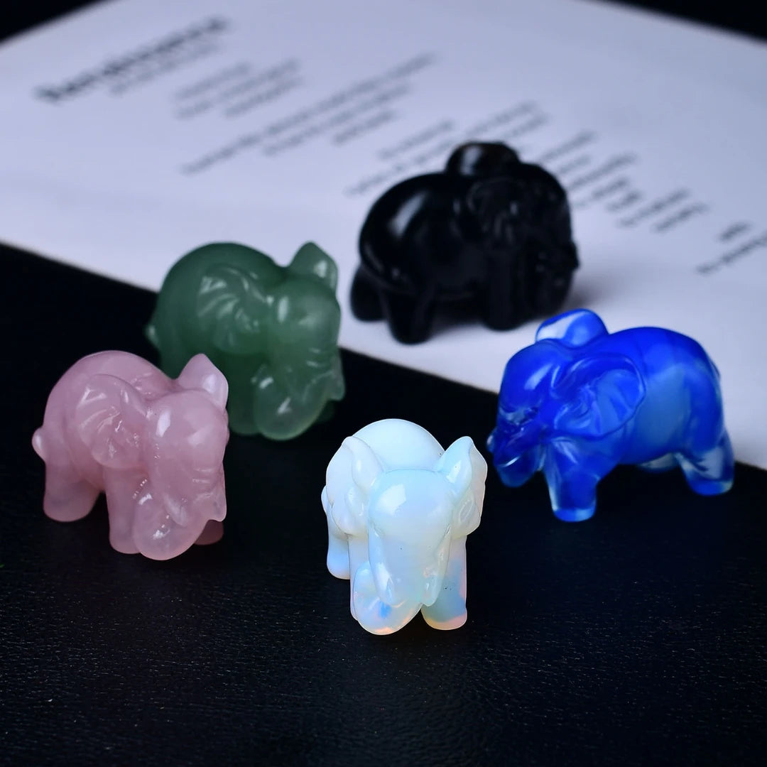 Crystal Carved Elephant - Floral Fawna