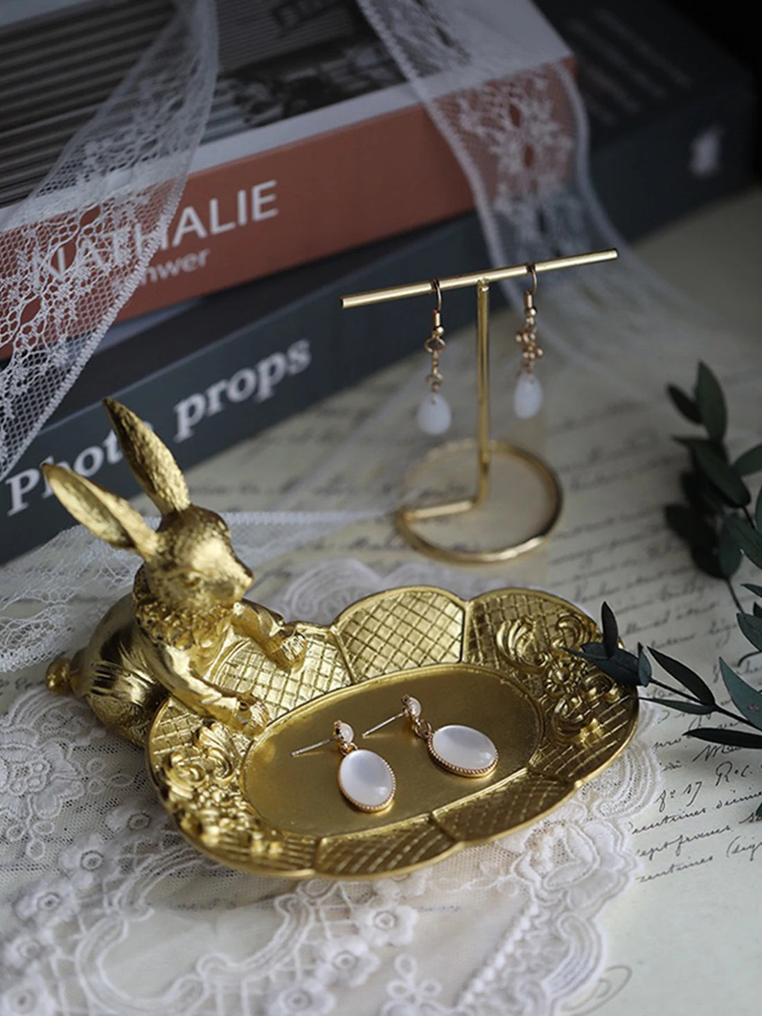Gold Rabbit Trinket Dish - Floral Fawna