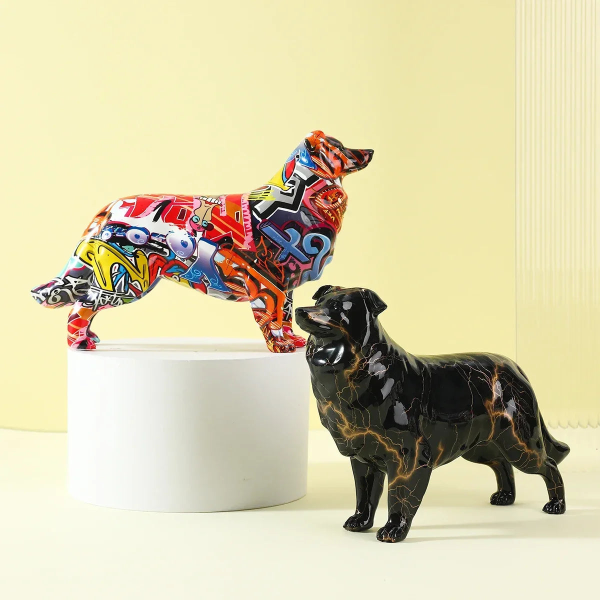 Abstract Border Collie Sculpture - Floral Fawna