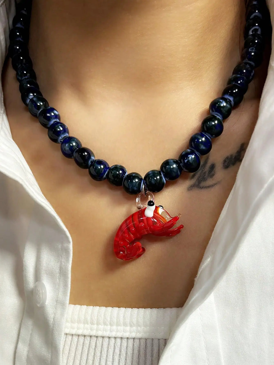 Glass Pendant Beaded Necklace - Floral Fawna