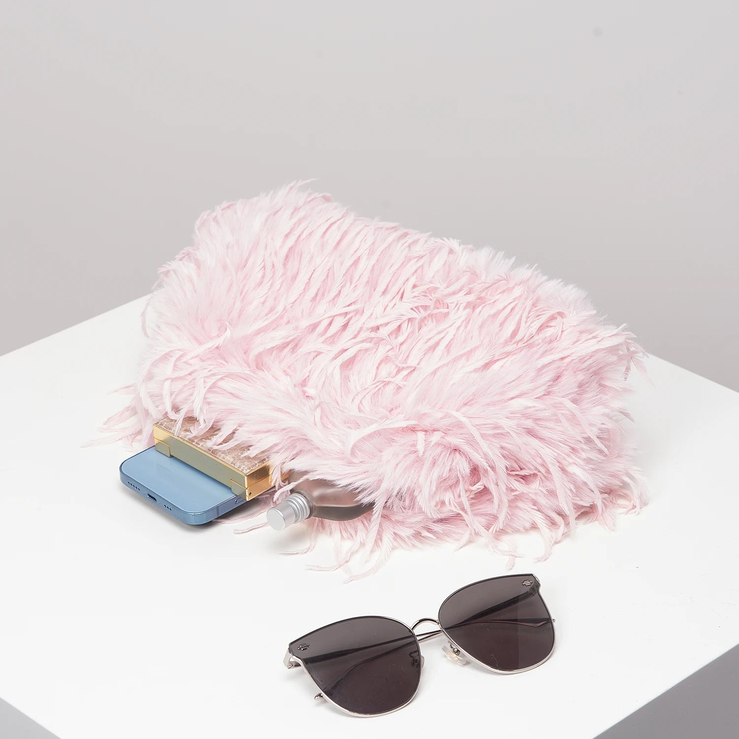 Faux Feather Clutch Bag - Floral Fawna