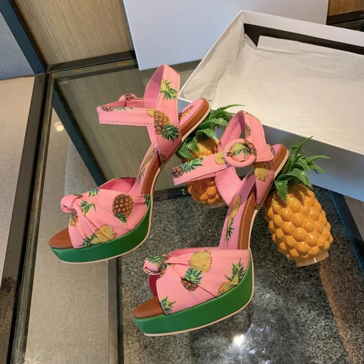 Pineapple Platform Sandals - Floral Fawna