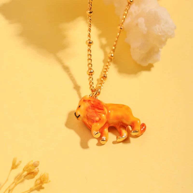 Enamel Lion Necklace - Floral Fawna