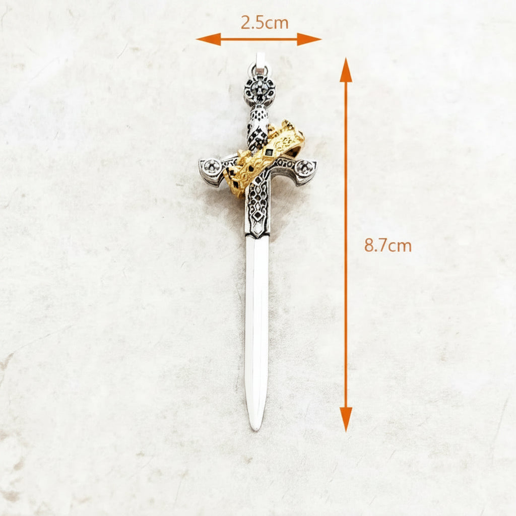 Sterling Silver Sword & Crown Pendant