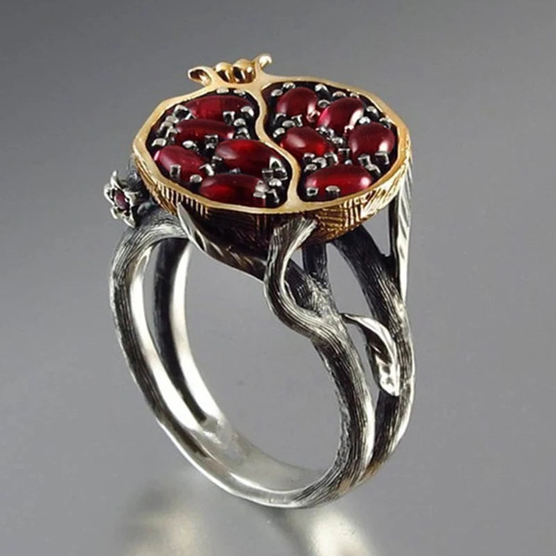 Statement Pomegranate Ring - Floral Fawna