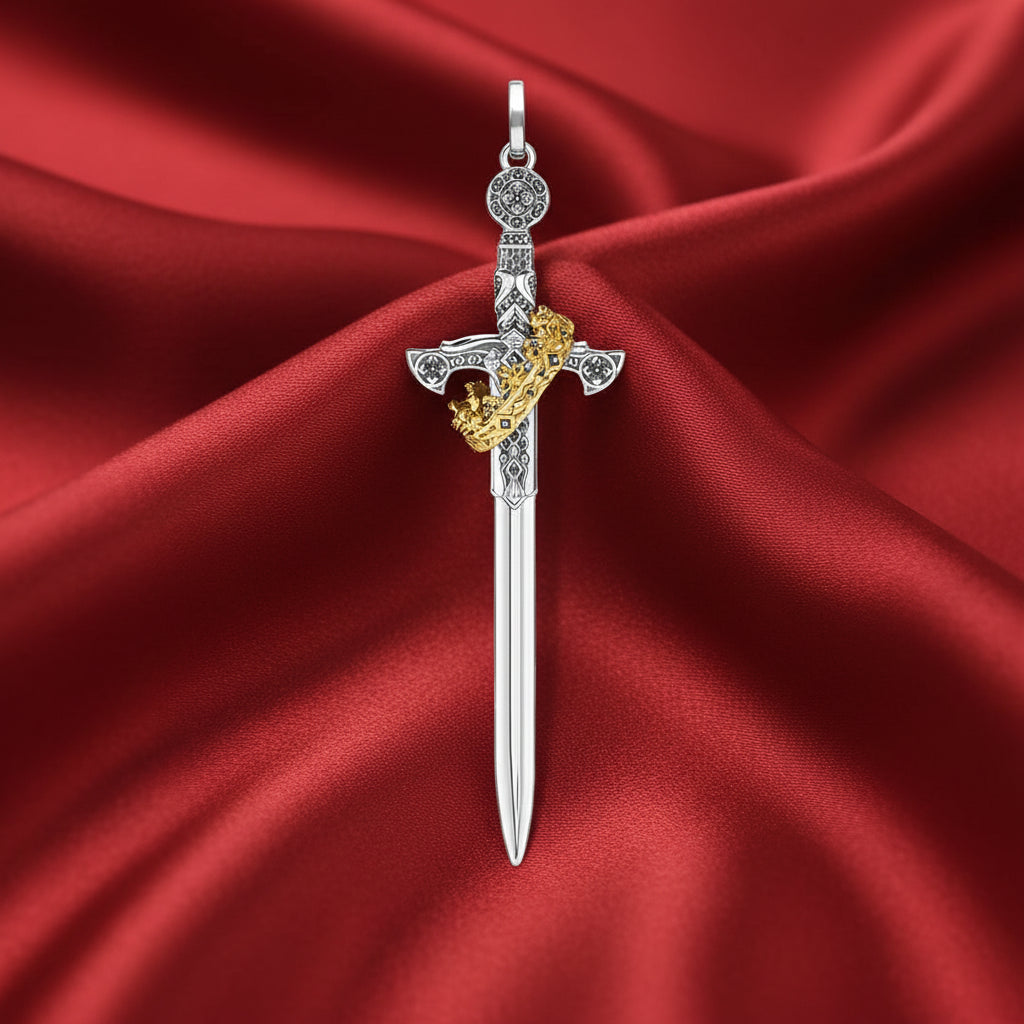 Sterling Silver Sword & Crown Pendant