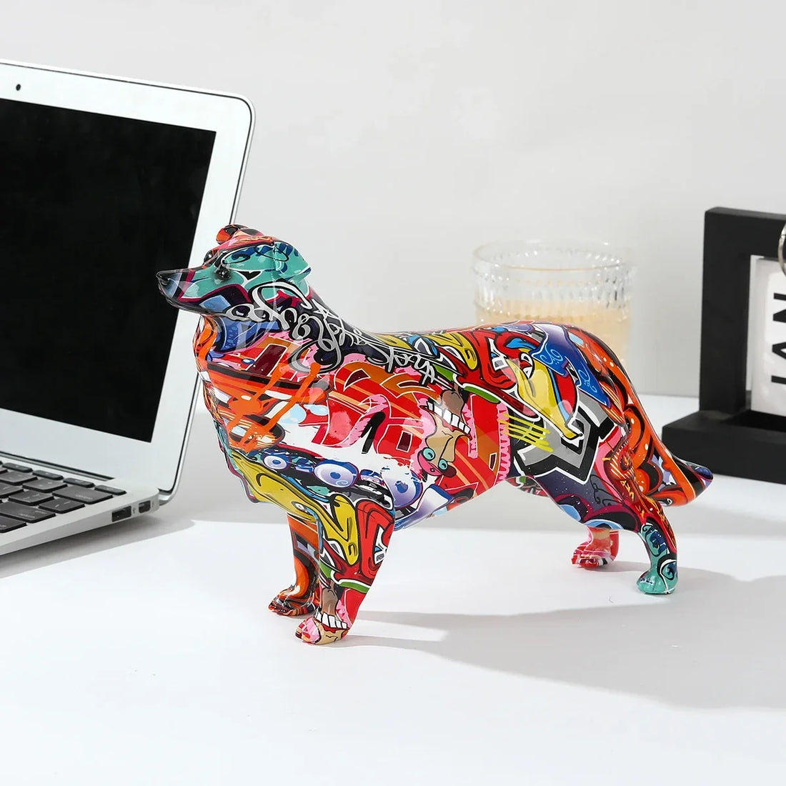 Abstract Border Collie Sculpture - Floral Fawna
