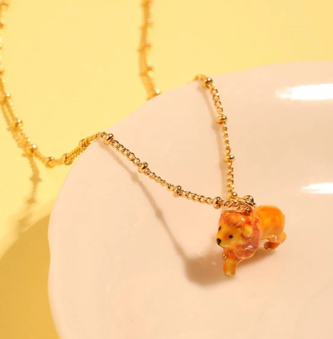 Enamel Lion Necklace - Floral Fawna