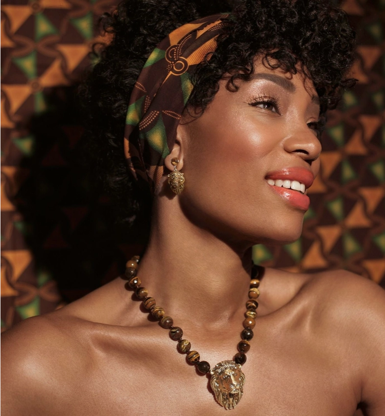 Lion Head and Tigers Eye Drop Earrings