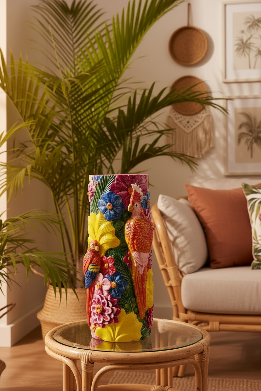 Tropical Parrot Vase