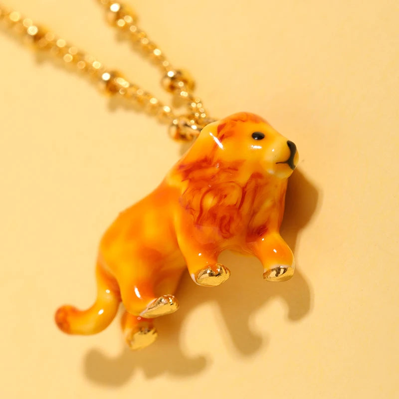 Enamel Lion Necklace - Floral Fawna
