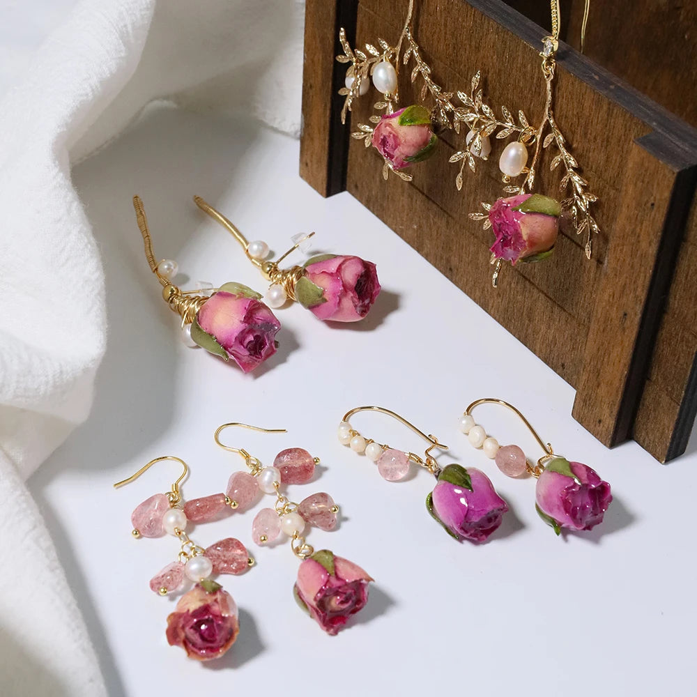 Pearl & Rose Drop Earrings - Floral Fawna