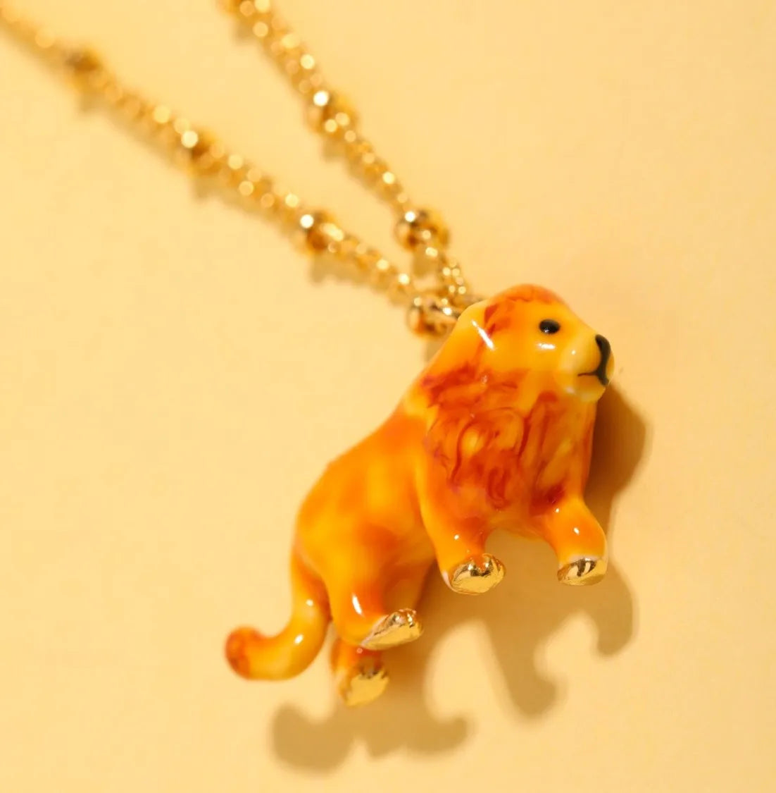 Enamel Lion Necklace - Floral Fawna
