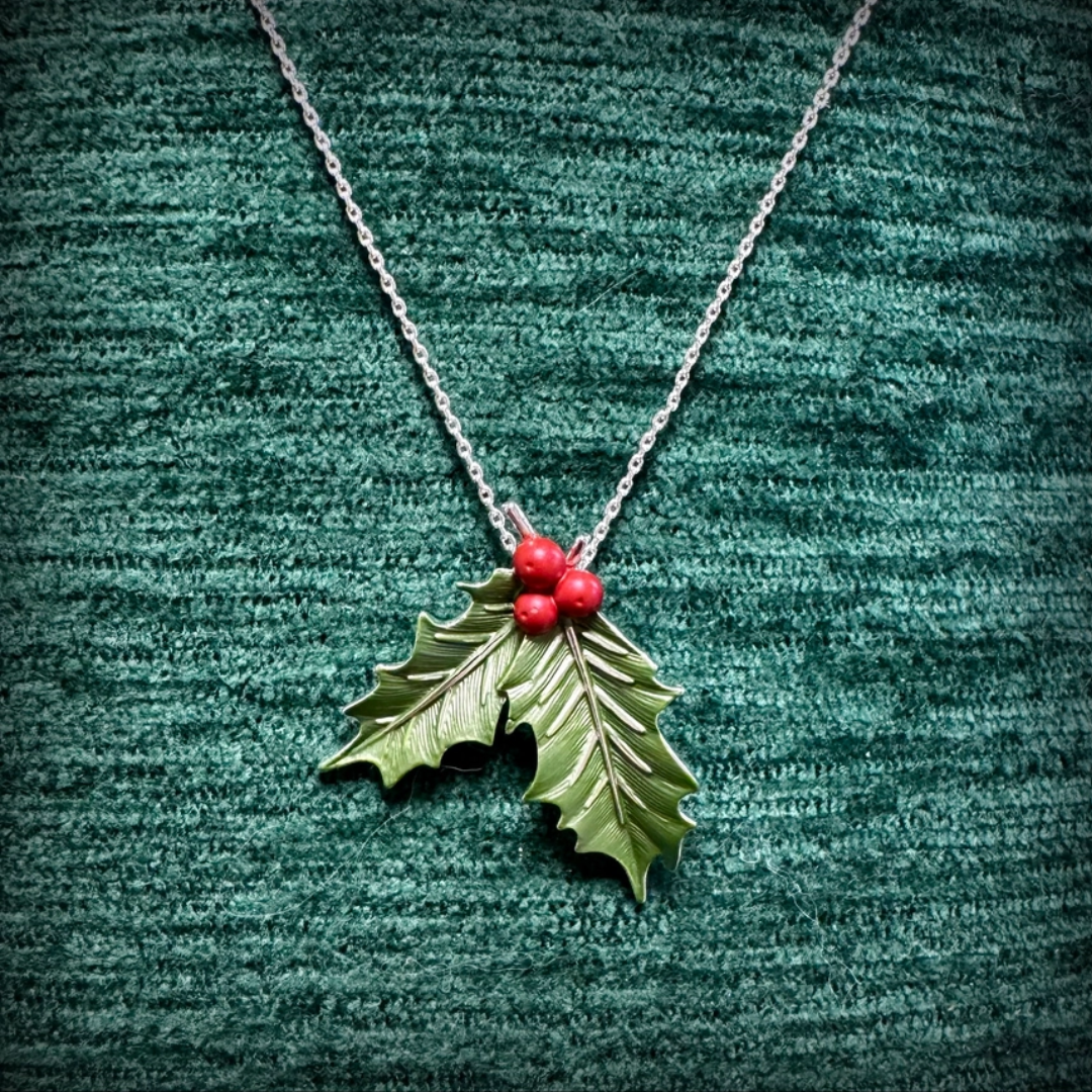 Silver Plated Holly & Berries Christmas Necklace