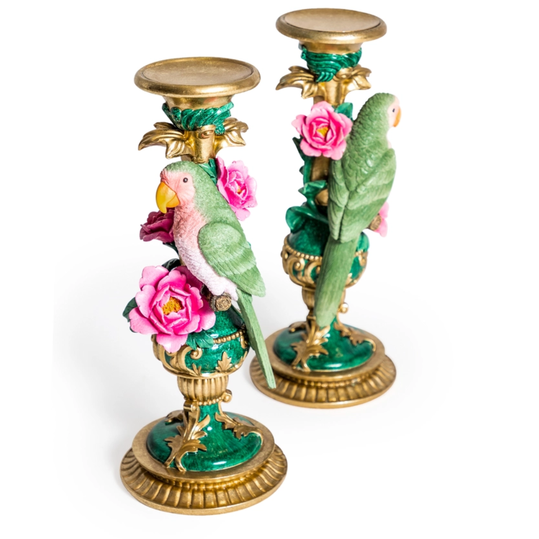 Pair of Parrot Floral Candle Holders