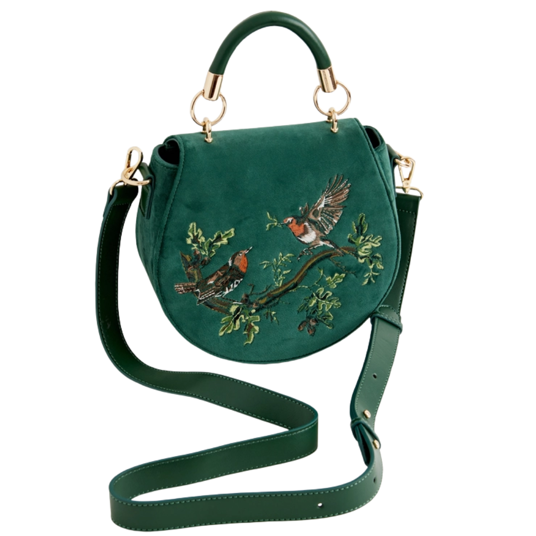 Robin Love Fern Green Velvet Embroidered Purse
