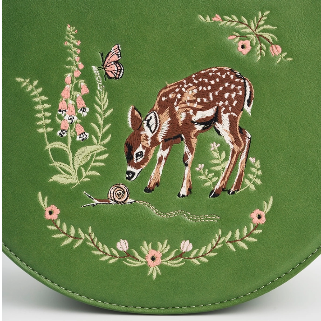 Fawn & Snail Green Embroidered Top Handle Bag