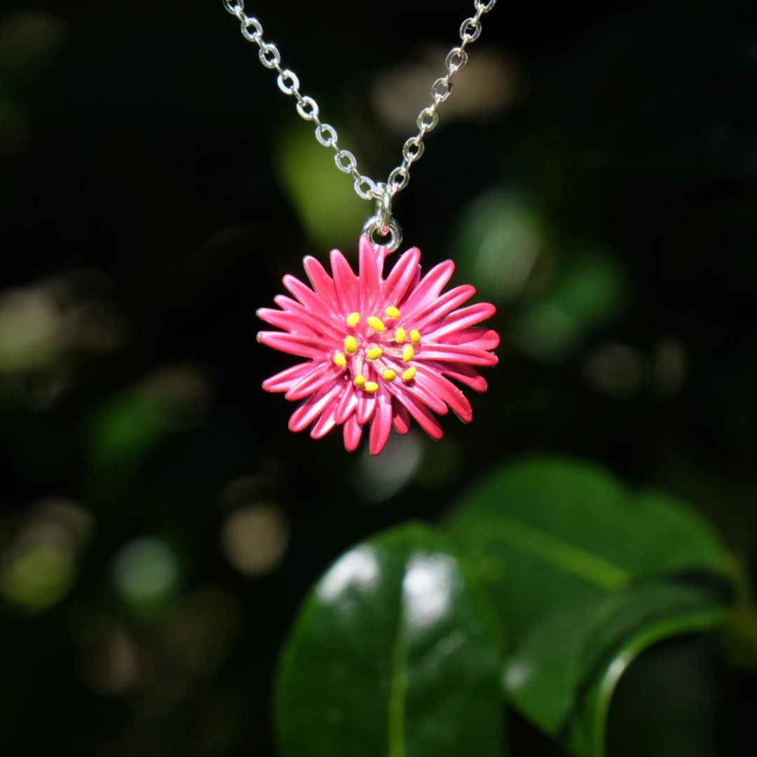 Aster Fuchsia Pink Flower Necklace