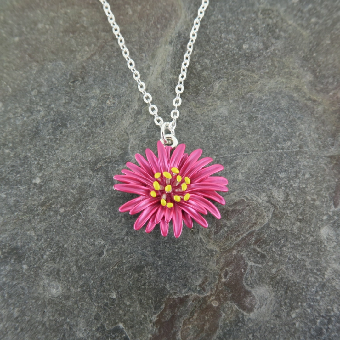 Aster Fuchsia Pink Flower Necklace