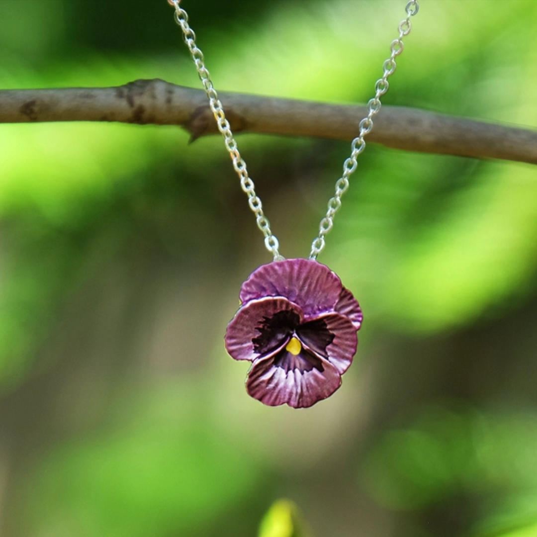 Pansy Pink Flower Pendant Necklace