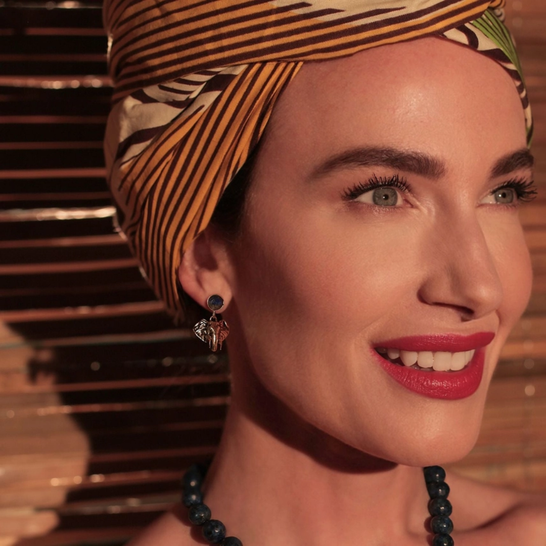 Elephant Head and Lapis Drop Earrings