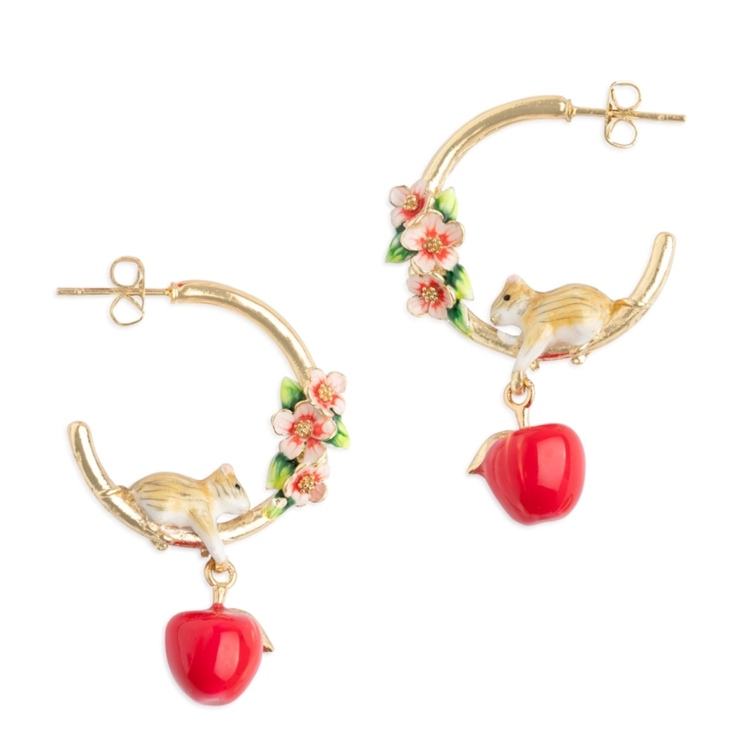 Apple Blossom & Mouse Hoop Earrings 🍎🐭🌸