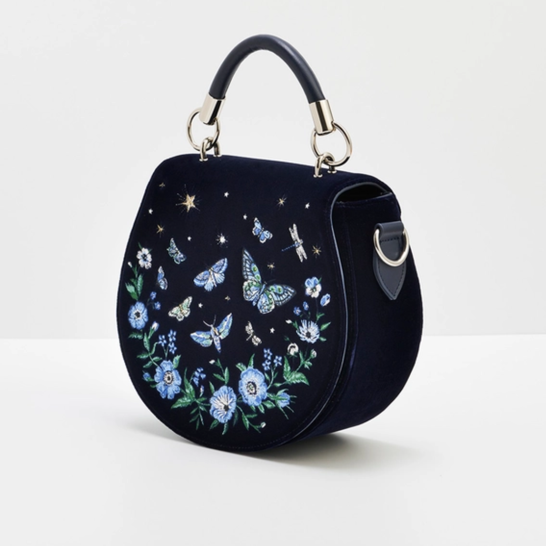 Velvet Navy Butterfly Embroidered Saddle Bag 🦋
