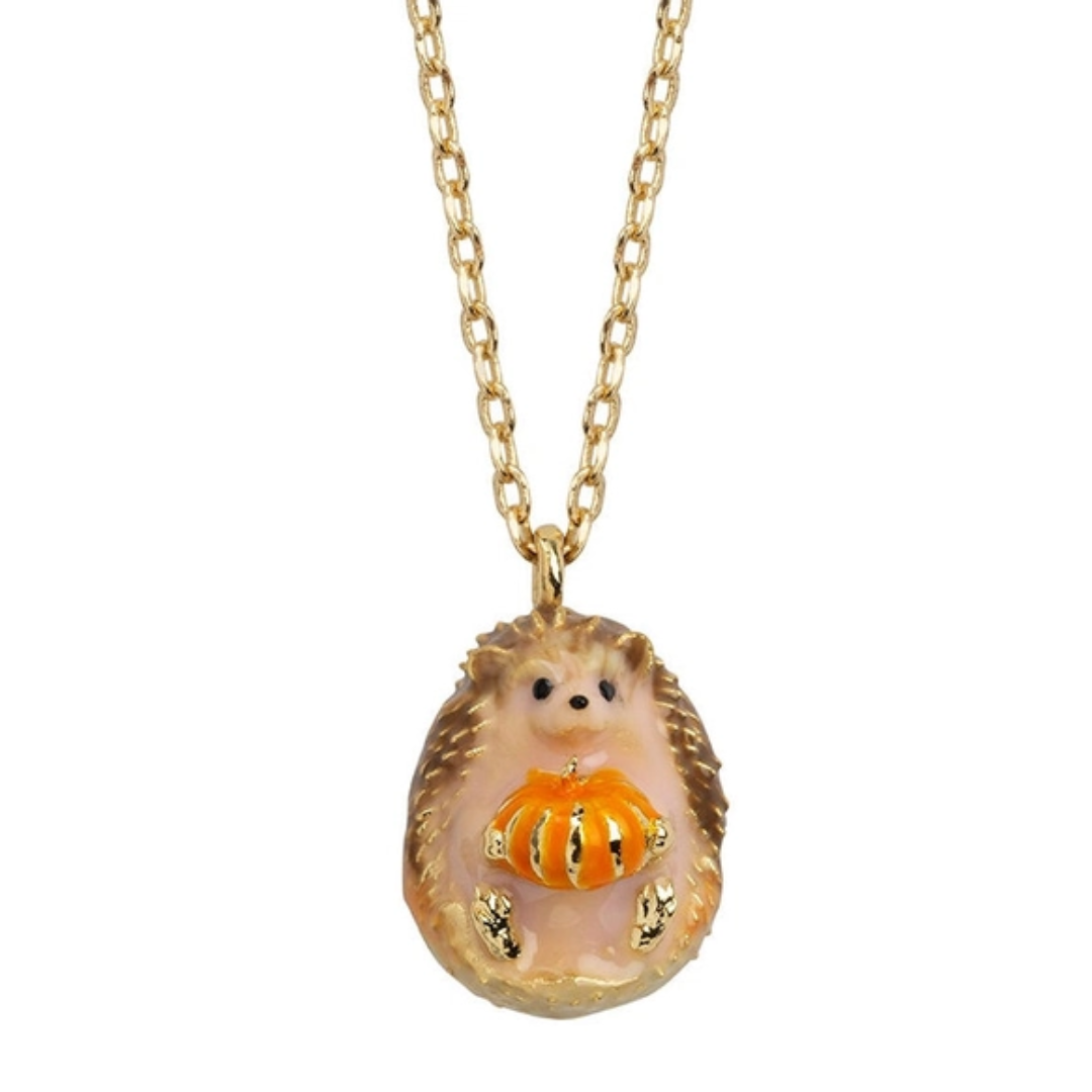 Hedgehog & Pumpkin Pendant Necklace
