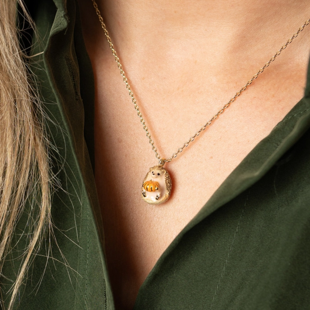 Hedgehog & Pumpkin Pendant Necklace