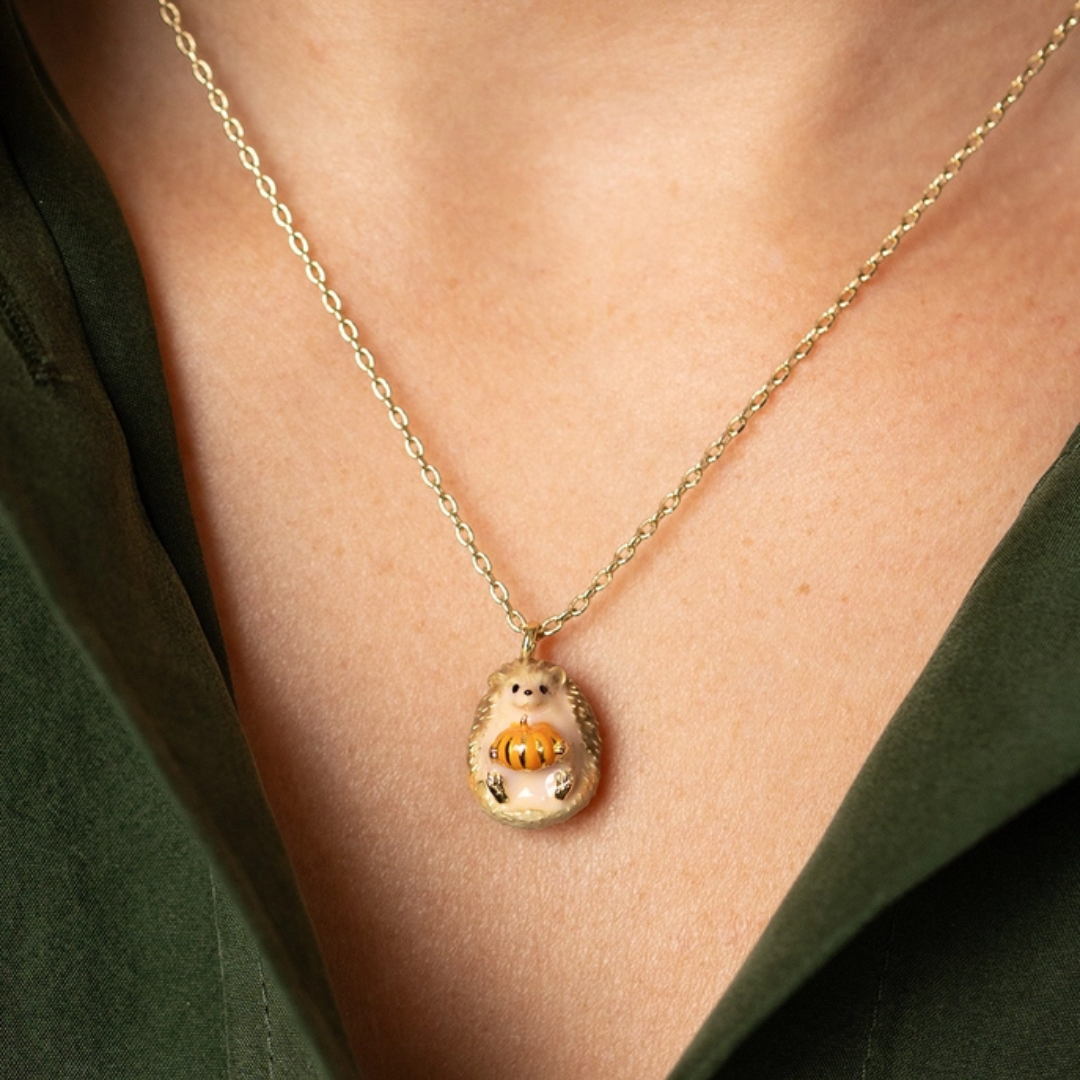 Hedgehog & Pumpkin Pendant Necklace