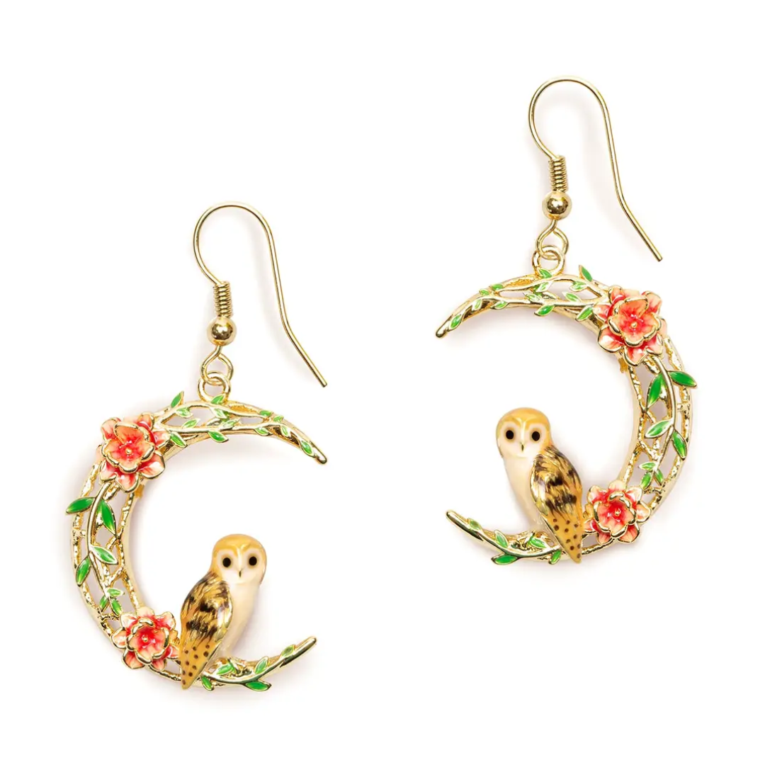 Owl In A Moon Drop Earrings