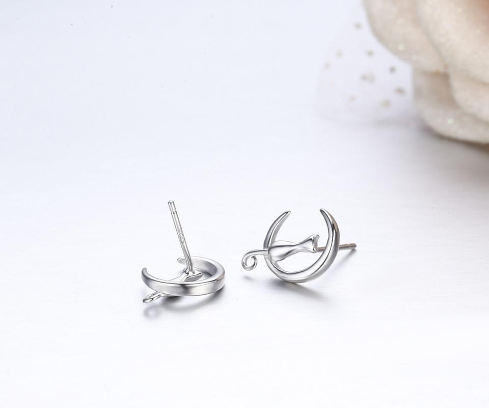 Cat & Moon Sterling Silver Stud Earrings - Floral Fawna