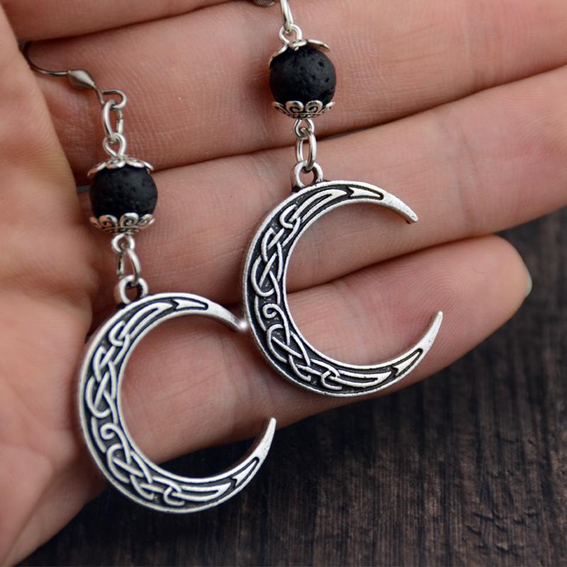 Celtic Moon & Lava Stone Earrings - Floral Fawna