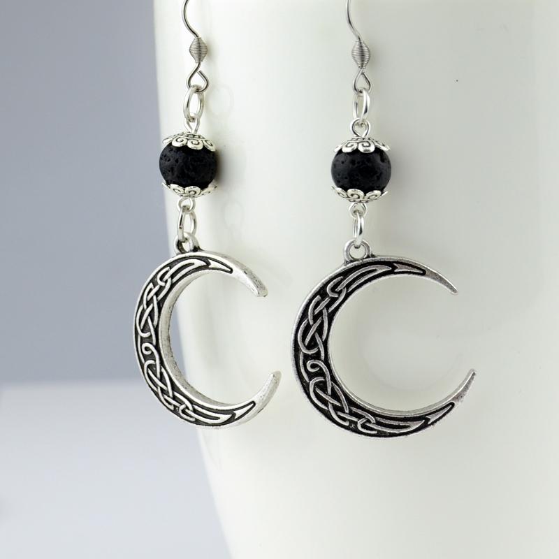 Celtic Moon & Lava Stone Earrings - Floral Fawna