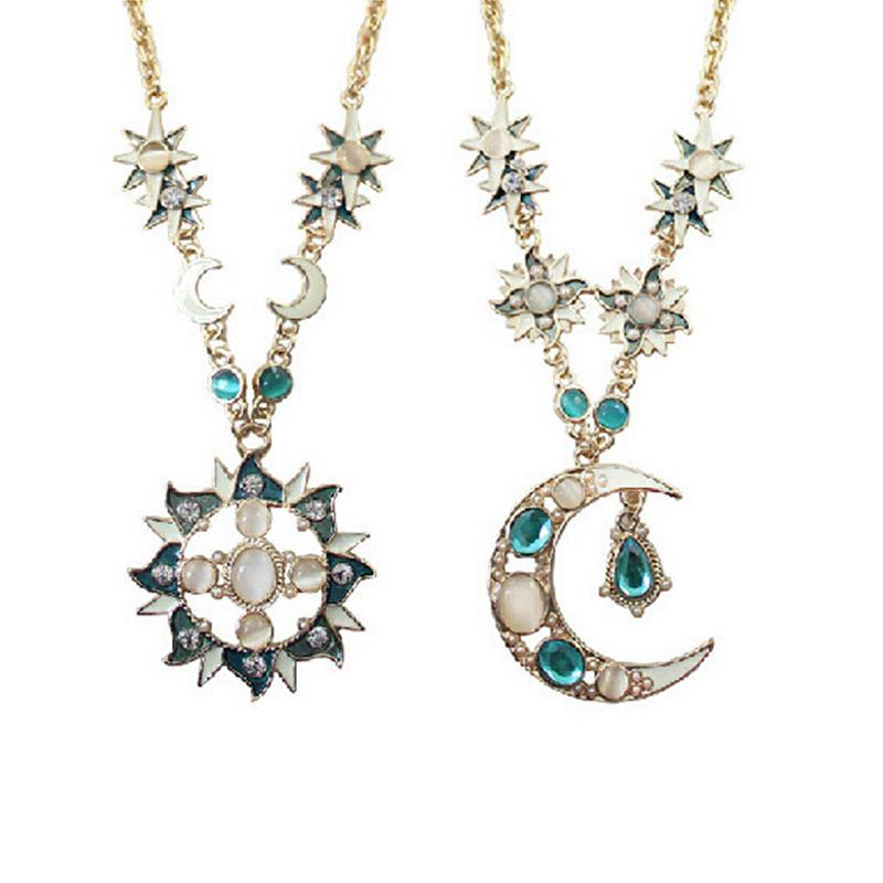 Celestial Sun & Moon Crystal Necklace - Floral Fawna