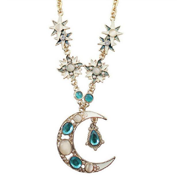 Celestial Sun & Moon Crystal Necklace - Floral Fawna