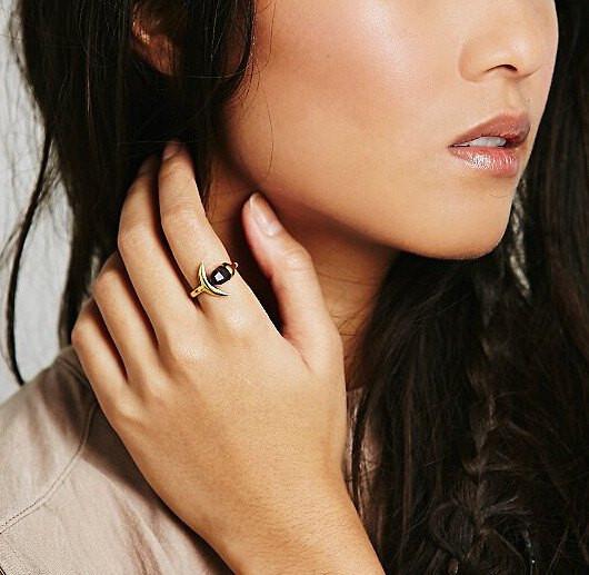 Crescent Moon & Purple Crystal Wrap Ring - Floral Fawna