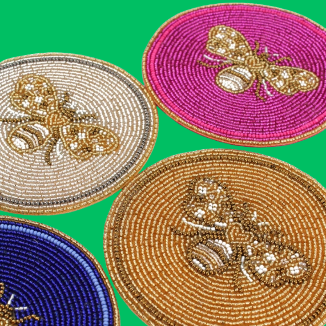 Beaded Bee Coasters Set of 4