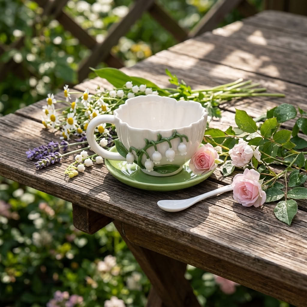Ceramic Lily of The Valley Mug &amp; Saucer