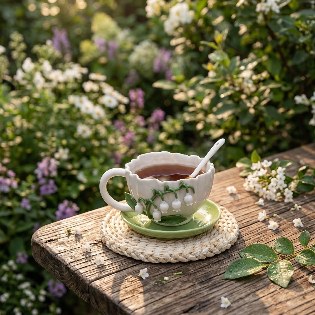 Ceramic Lily of The Valley Mug &amp; Saucer
