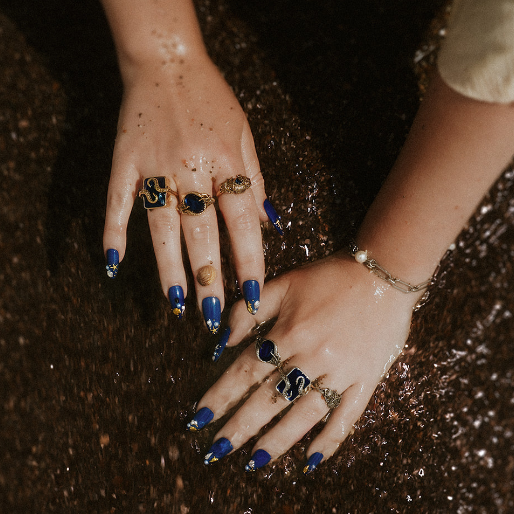 Starfish Blue Stone Gold Ring