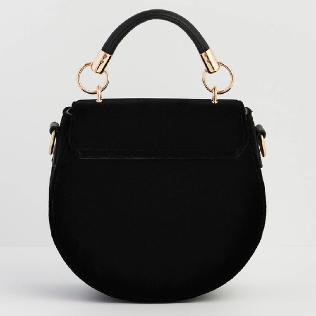 Fox &amp; Owl Embroidered Black Top Handle Saddle Bag - Floral Fawna