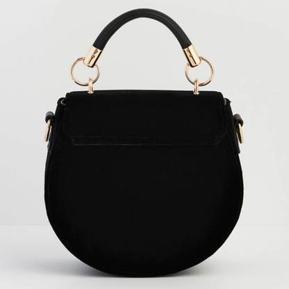 Fox &amp; Owl Embroidered Black Top Handle Saddle Bag - Floral Fawna