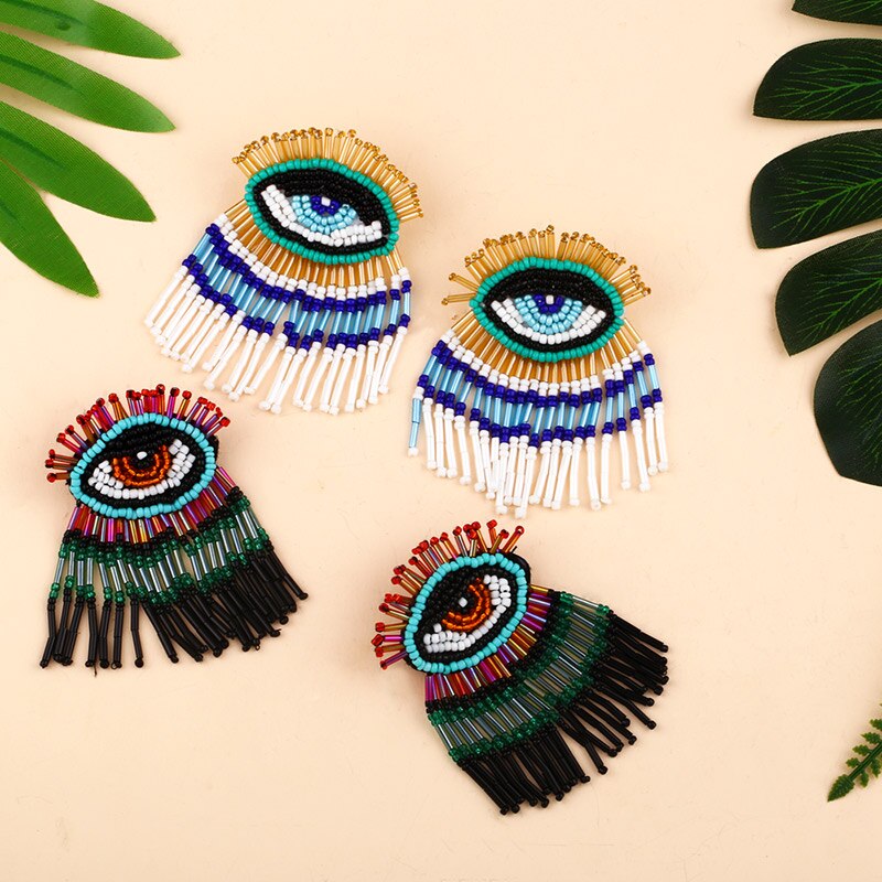 Evil Eye Beaded Tassel Earrings - Floral Fawna