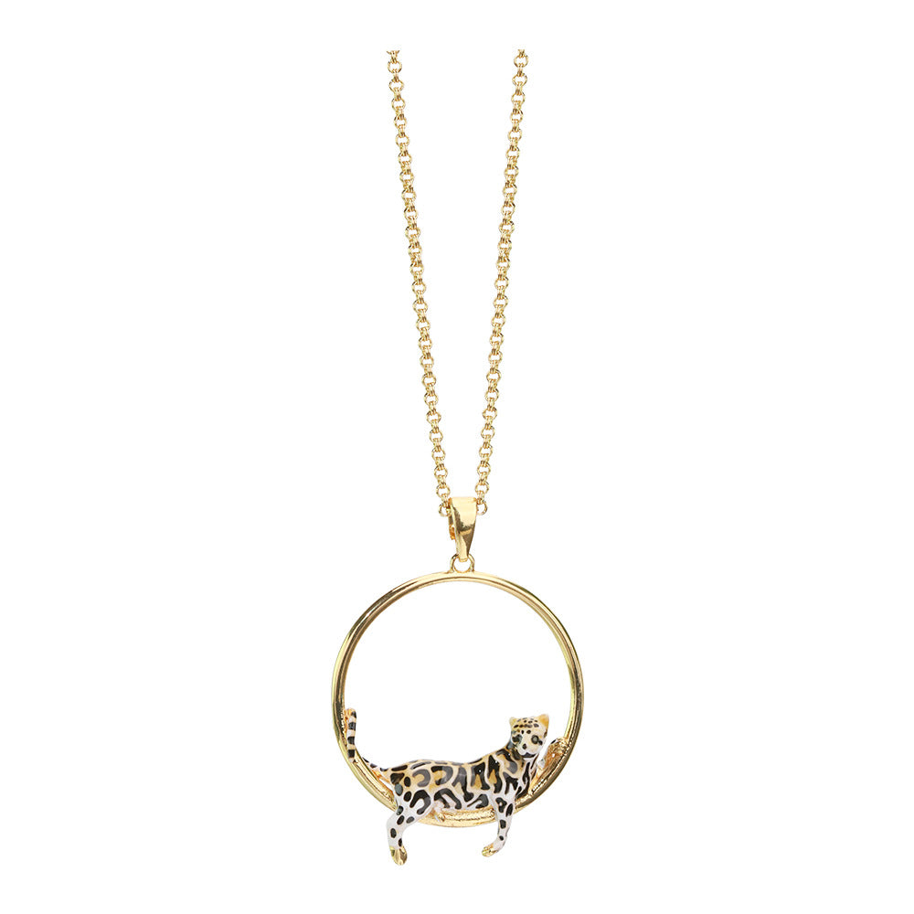 Enamel Leopard Hoop Necklace - Floral Fawna