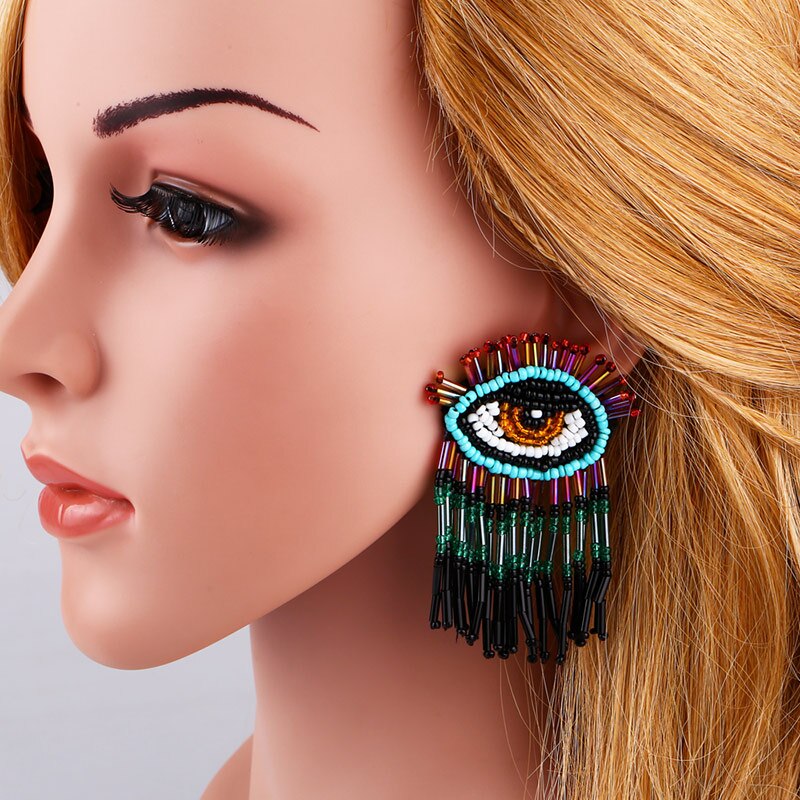 Evil Eye Beaded Tassel Earrings - Floral Fawna